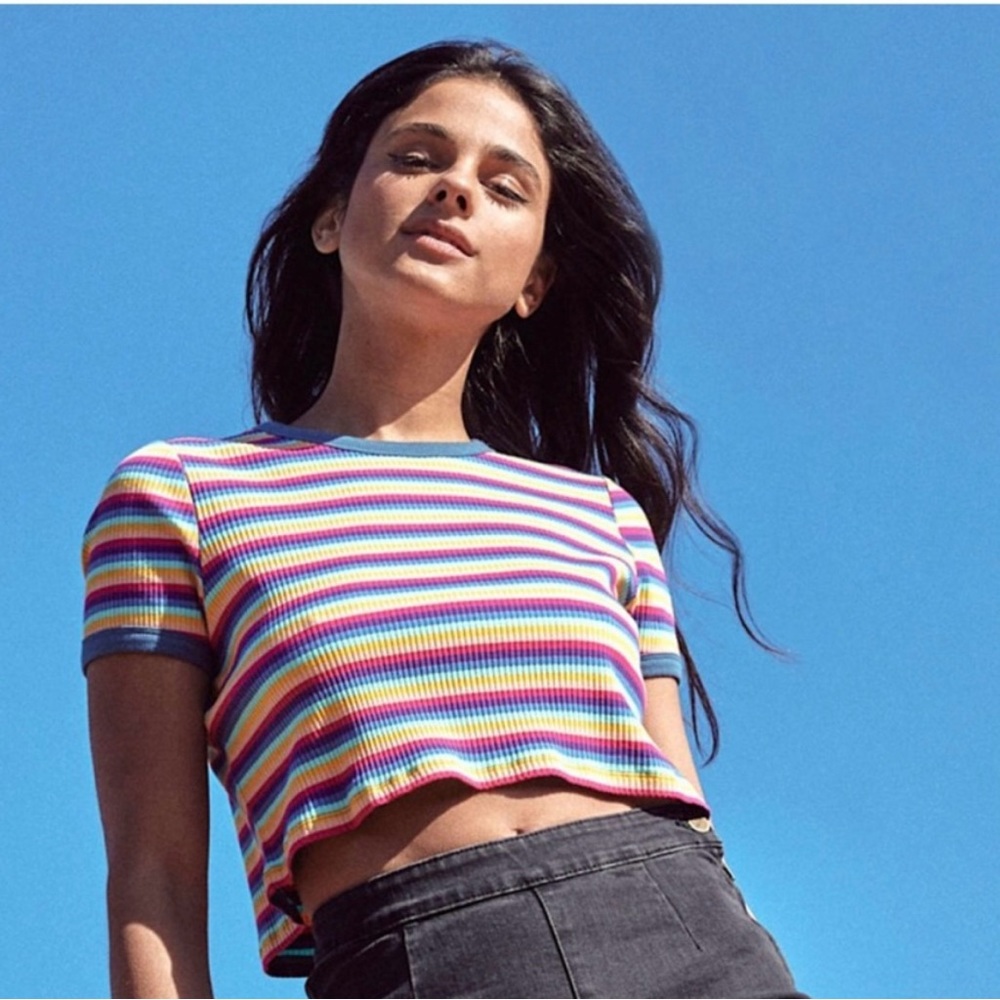 Spiritual Gangster Rio Rainbow Stripe Cropped T Shirt